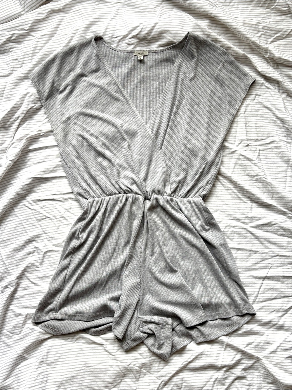 Urban Outfitters Ecote Ribbed Surplice Romper, size medium in gray